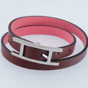 Hermès Bracelet - Behapi Double Tour (Pink/Red/Silver) T2 - pouch