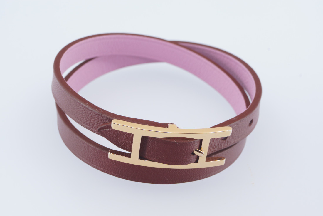 Hermès Bracelet - Behapi Double Tour (Pink/Red/Gold) T3 - full set - Image 3