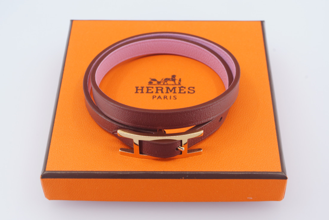 Hermès Bracelet - Behapi Double Tour (Pink/Red/Gold) T3 - full set - Image 7