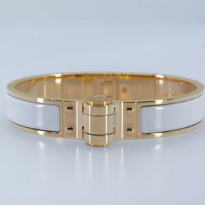 Hermès Bracelet - Narrow Enamel Hinged (white/pink gold) - pouch + tag