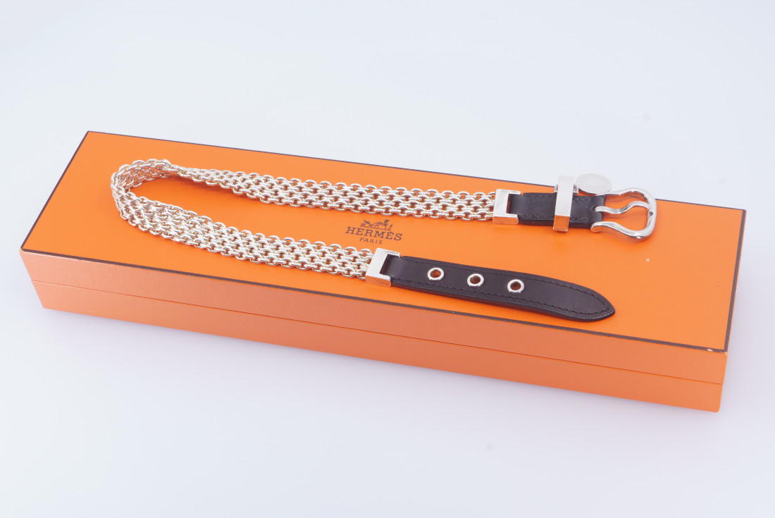 Hermès Bracelet/Choker - Double Tour Mesh Leather Buckle - Image 12